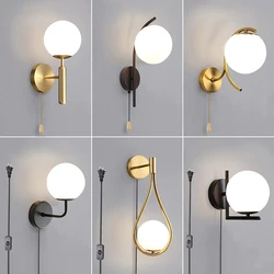 Modern Indoor Wall Light Glass Luminous Ball With Plug Switch LED Wall Lamps Suitable For Bedroom Bedside Living Room Home Decor