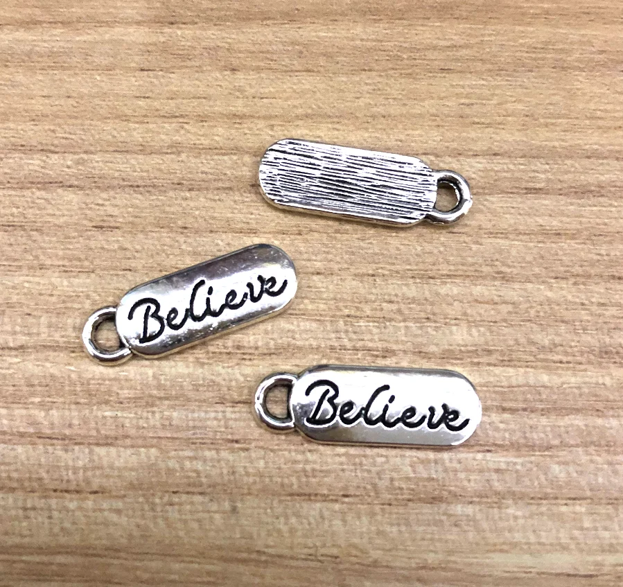 

20pcs 20*6mm tibetan silver color bar shaped "Believe"charms for DIY findings HWEF1435 handmade accessories