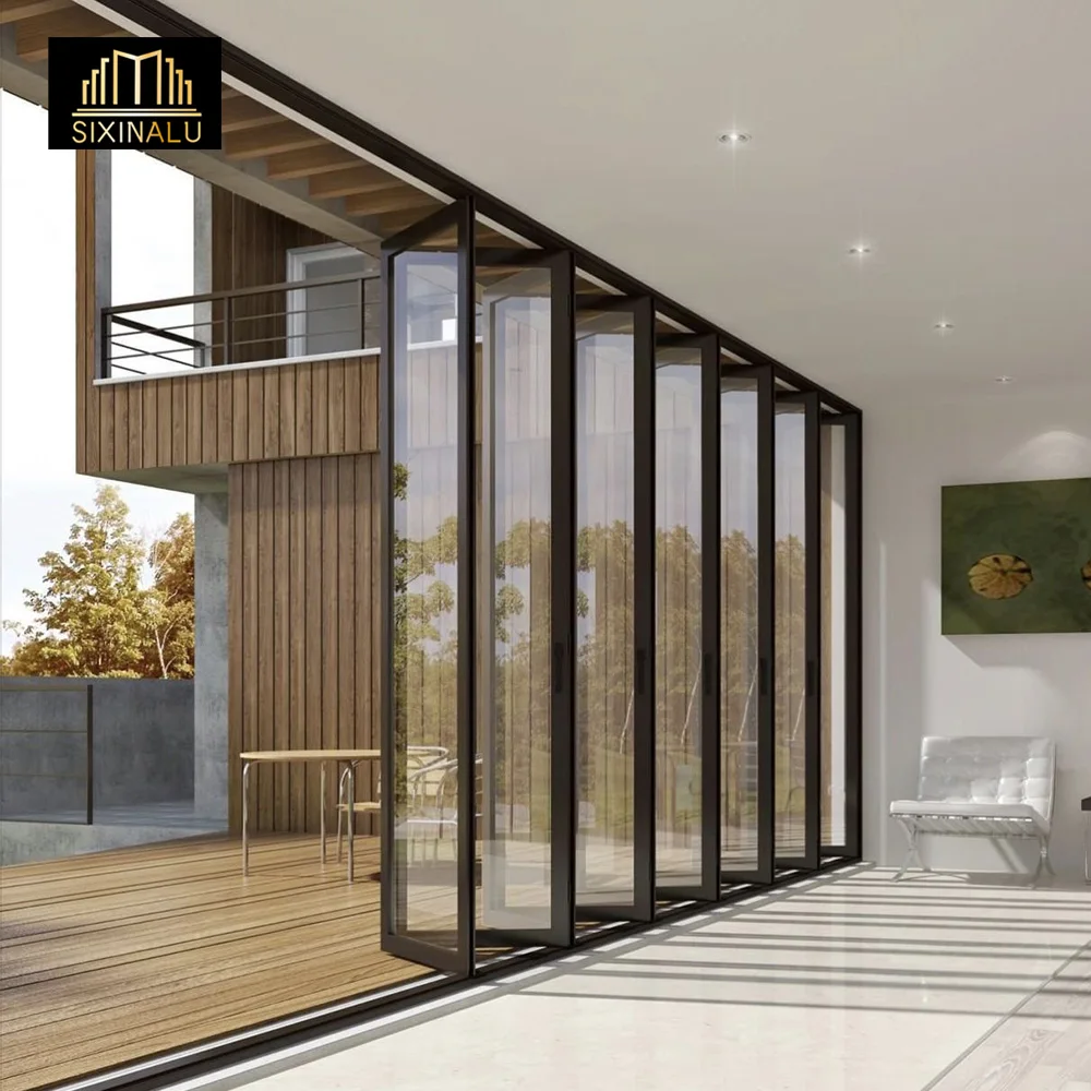 Sixinalu Sliding Folding Door With Screens Exterior Interior Accordion Entry Doors Aluminum Double Glaszed Garden Home Custom