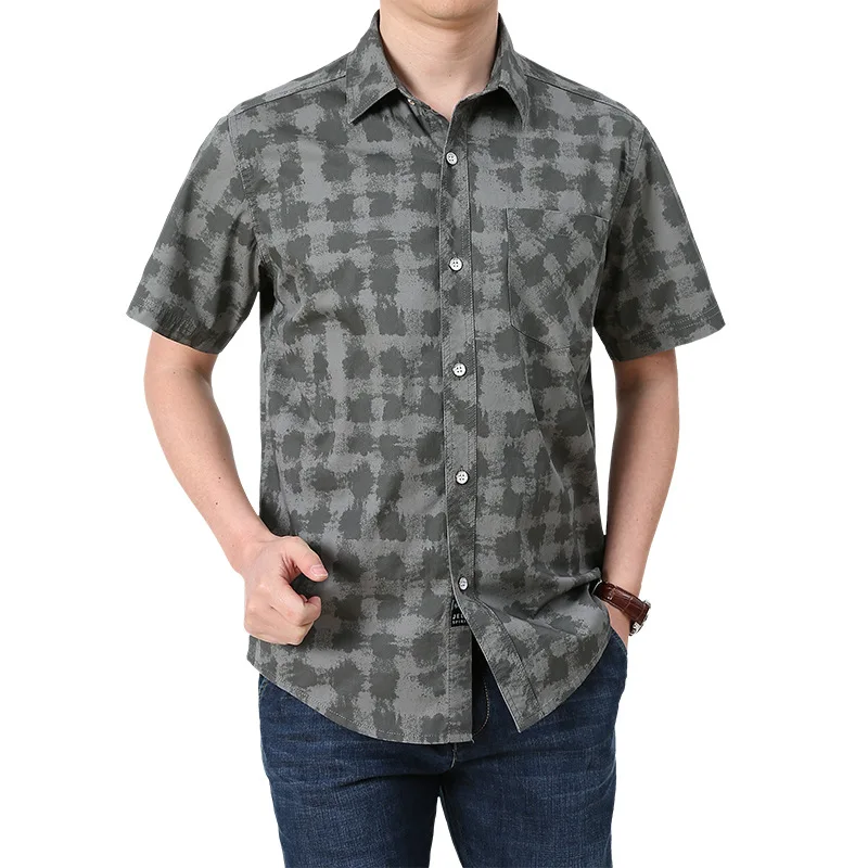 Summer Men's Plaid Shirt Short Sleeve Oversized Pure Cotton England Casual Shirt Men Clothing Leisure Shirts 5XL A2F819