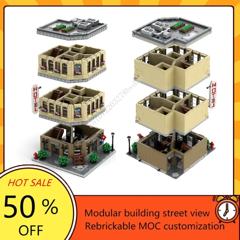 49217PCS Hotel and Restaurant Modular MOC Creative street view Model Building Blocks Architecture Education Assembly Toys Gift