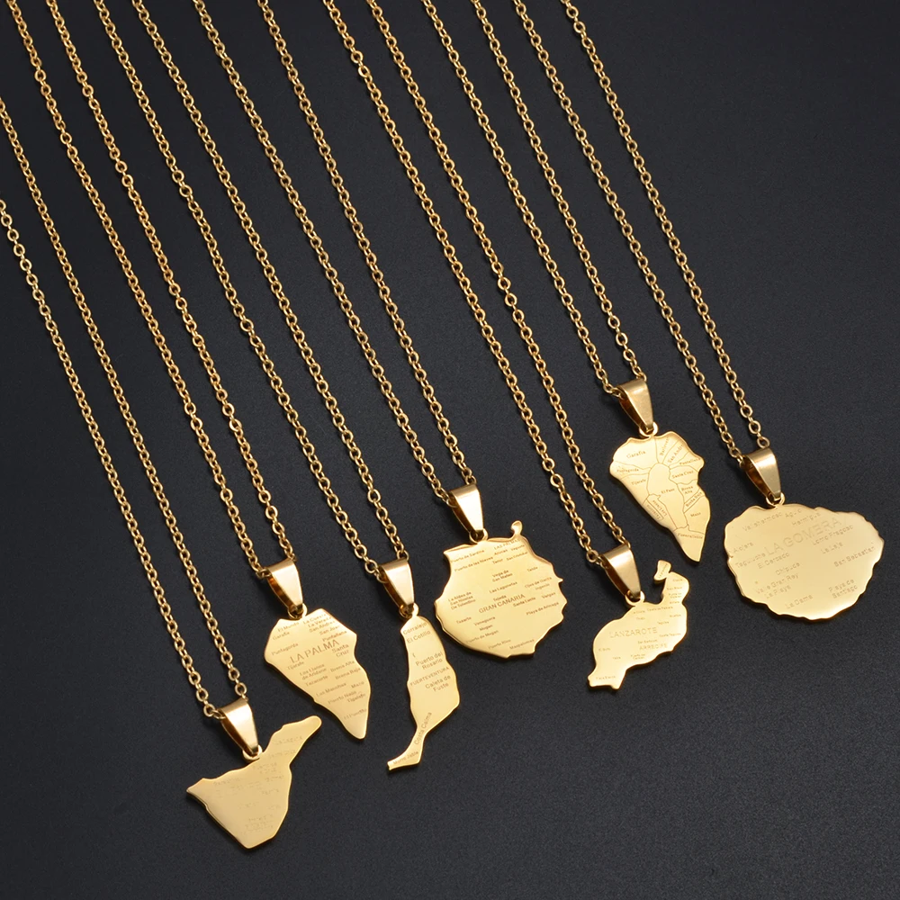 إنييو اسبانيا جزر البالما قلادة على شكل خريطة القلائد للنساء الفتيات الفولاذ المقاوم للصدأ مجوهرات العرقية # 514162 #2