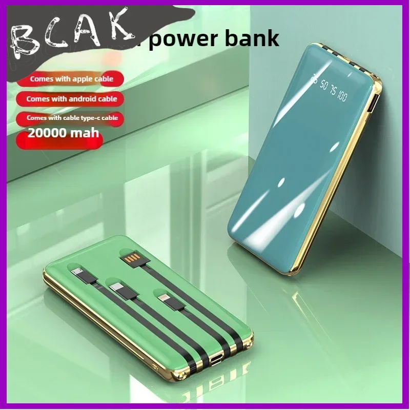 Quality Thin and Light New Creative Large-capacity Electroplating with Own Cable Power Bank 20000mAh BCAK Portable Mobile Power