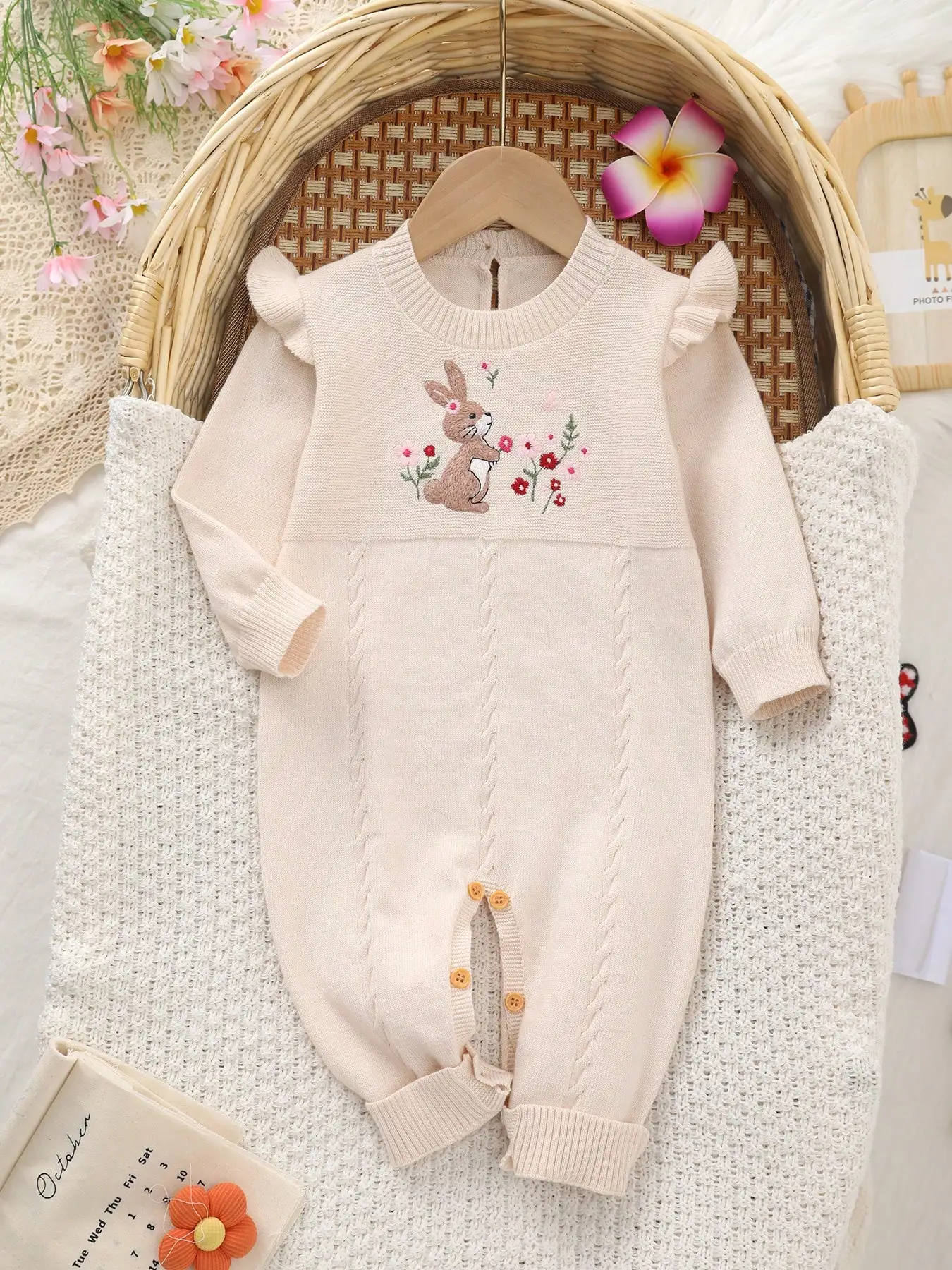 Newborn Baby Girl Romper Floral - Yeni Doğan Kız Bebekler İçin Tavşan