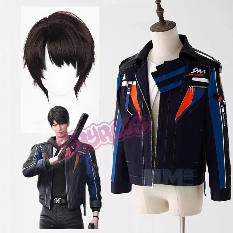 FC6Anime Miłość i Deepspace Caleb przebranie na karnawał peruka latająca kurtka czarne krótkie włosy impreza z okazji Halloween dla kobiet mężczyzn karnawał @ FC8!