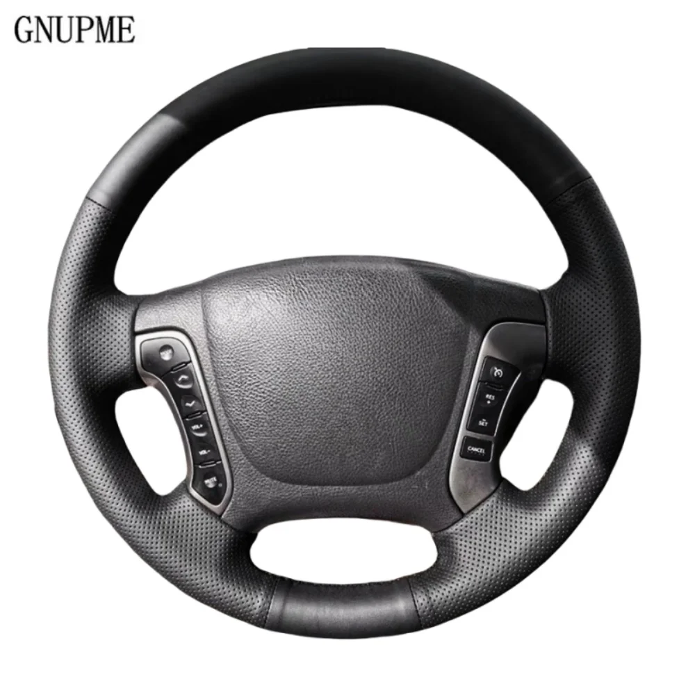 Hand Sewing Car Steering Wheel Cover Trim Black Perforated Leather Cover For Hyundai Santa Fe 2006 2007 2008 2009 2010 2011 2012