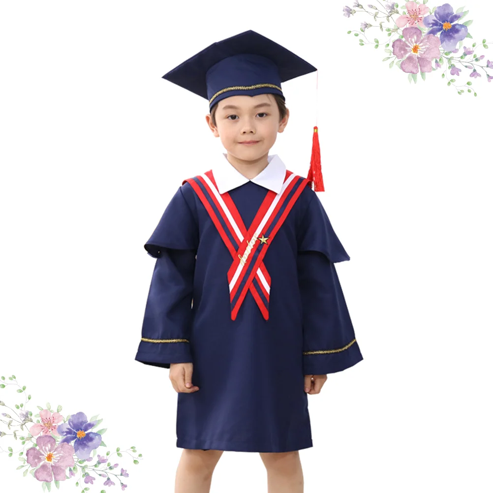 

Kids Graduation Gown and Doctoral Tassel Set for Cosplay Photography Performance Kindergarten (Dark Blue, Suitable Height 140cm)