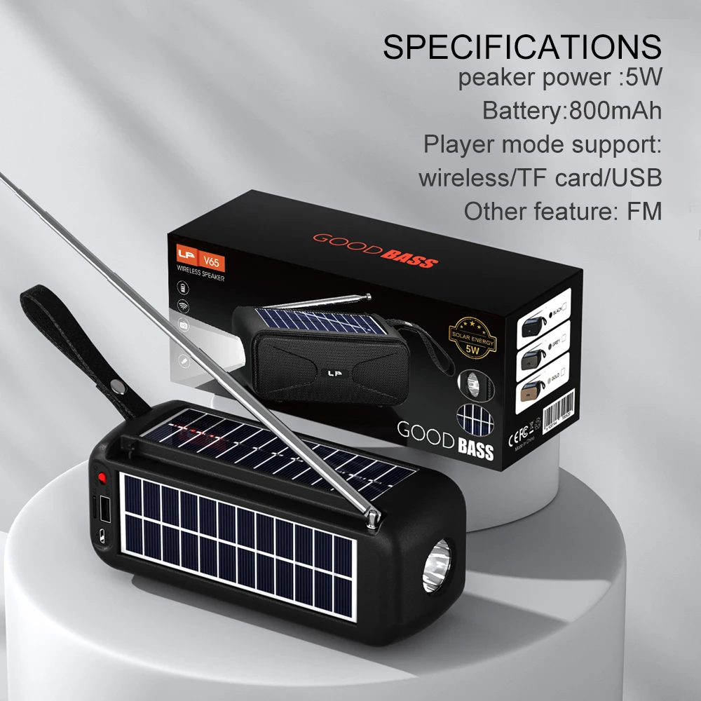 V65 solar wireless Bluetooth speaker portable rope flashlight outdoor radio sound system