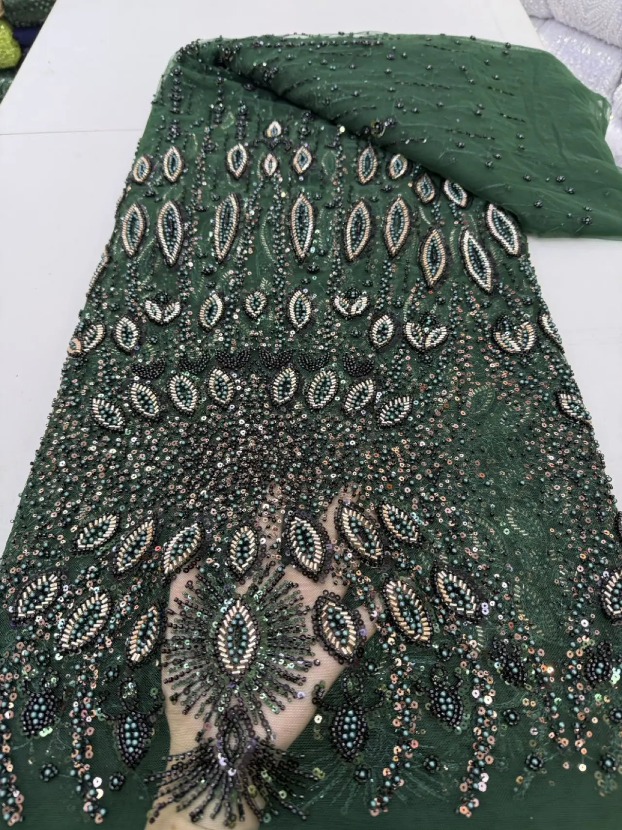 

5 ярдов 2026 новейшее качество, мягкое элегантное роскошное кружево-труба с бисером и блестками, ткань для свадебных вечерних платьев