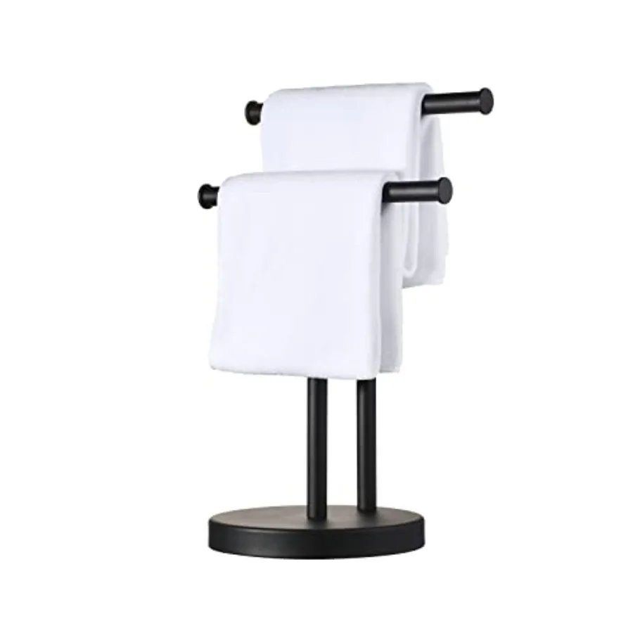 

Black Hand Towel Holder Stand, Double Towel Rack T-Shape Hand Towel Stand for Bathroom Countertop, SUS304 Stainless Steel Matte