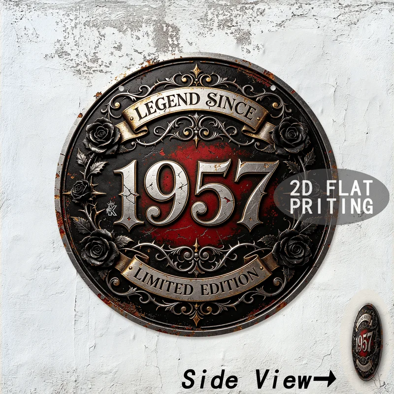 2D Flat - 【2D Flat】 2D Flat - [2D Flat] 1pc, Retro '1957' Metal Aluminum Sign (7.9'X7.9'), Bar, Cafe, Living Room, Doorway, Hall