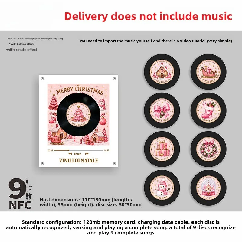Christmas Rotating Disc Night Light Magnetic Refrigerator Sticker NFC Induction Automatic Singing Machine Creative Ornament