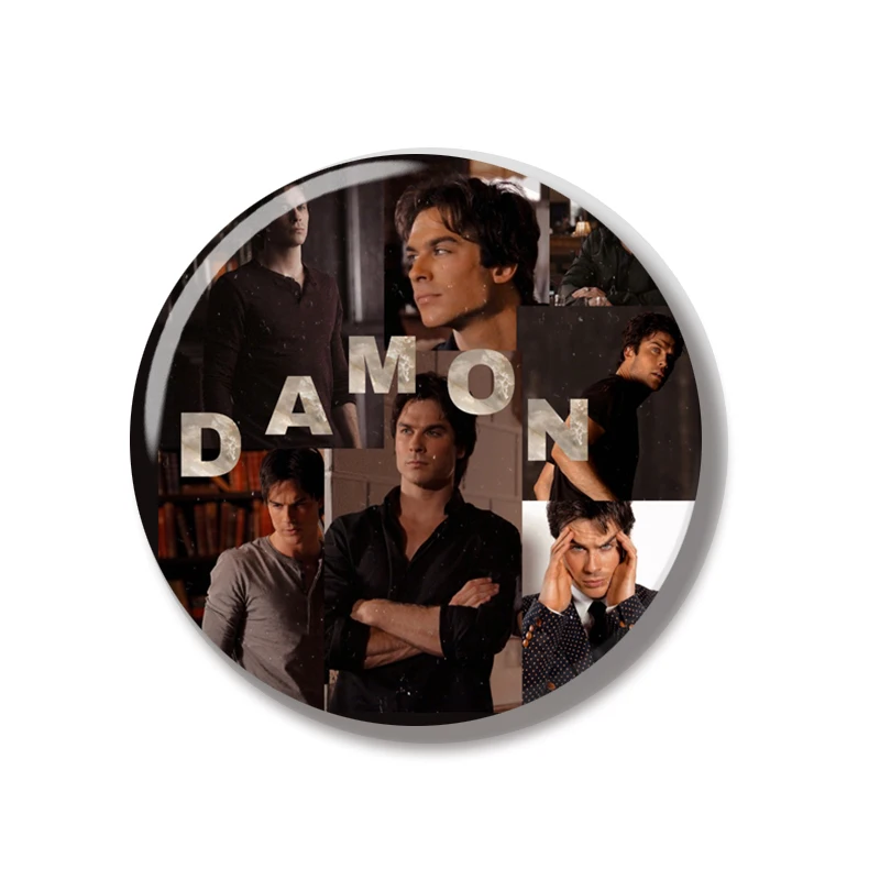 44MM Damon Salvatore The Vampire Diaries Pin Soft Button Jewelry Creative Badge Cartoon Brooch Lapel Pin Canvas Bag Decoration