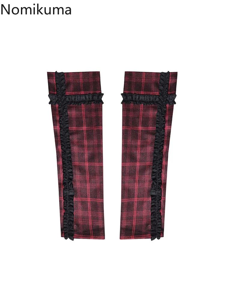Red Plaid Arm Warmer Streetwear Fashion Casual Oversleeve