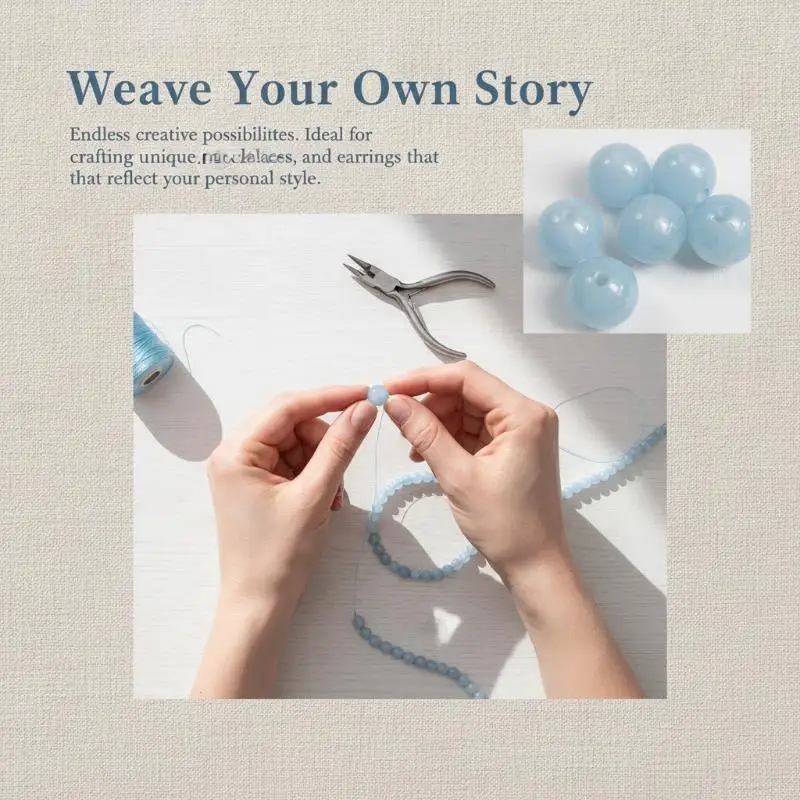 Aquamarine Round Blue Gemstone Beads Assorted Sizes Optional for DIY Necklace Bracelet Keychain Jewelry Making Crafts view 6