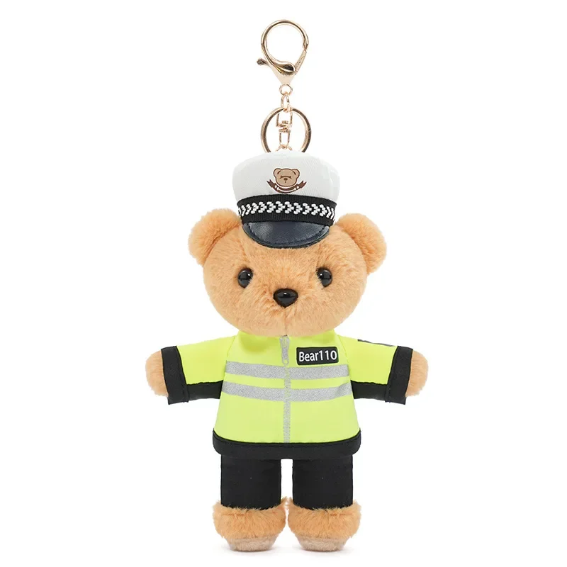 Police Teddy Bear Doll Pendant Keychain Plush Toy Hug Baby Teddy Bear Firefighter Doll 15CM