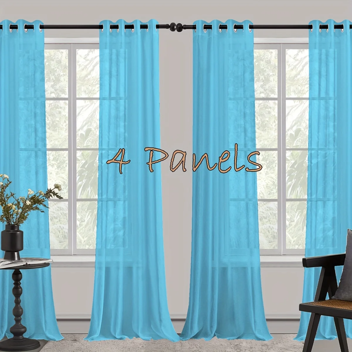 

4 Panels Sheer Curtains Compatible for Bedroom & Living Room - Lightweight Semi-Sheer Voile Window Drapes with Grommet Top, Light Filtering Panels, Soft Curtains