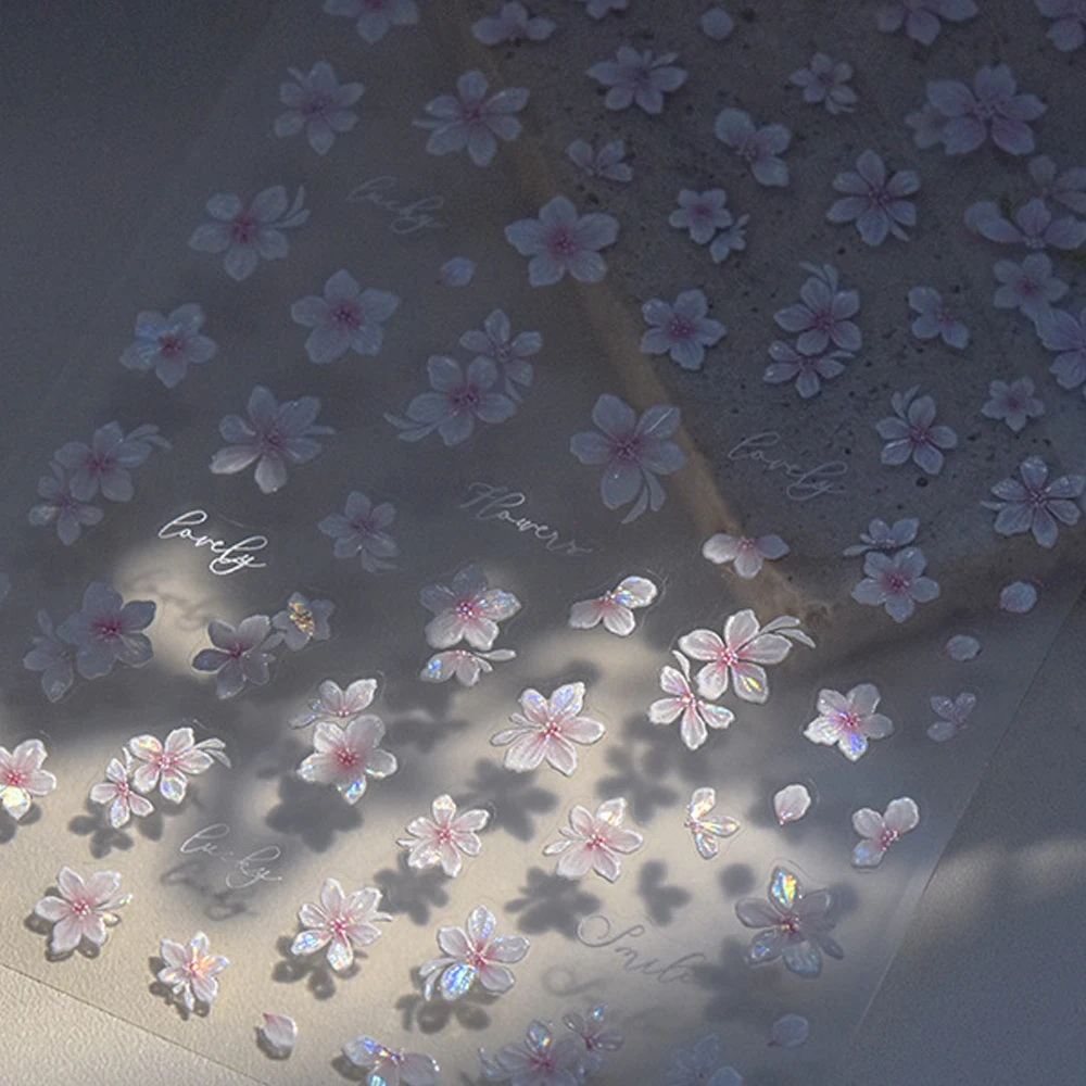 5D rosa Kirschblüten Nail Art Aufkleber Sakura Blumen realistische romantische blühende Blütenblätter selbstklebende Dekoration Maniküre Deca