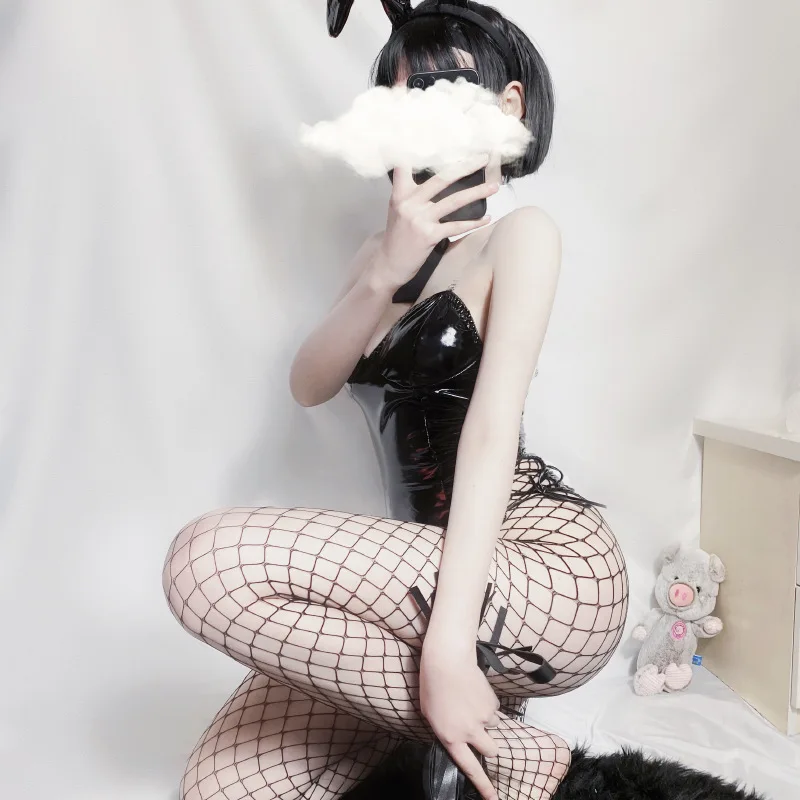 Sexy Cute Bunny Girl Cosplay Kawaii PU Bodysuit Erotic Soft Patent Mesh Stretch Tights Bar Party NightClub Show Rabbit Suit New