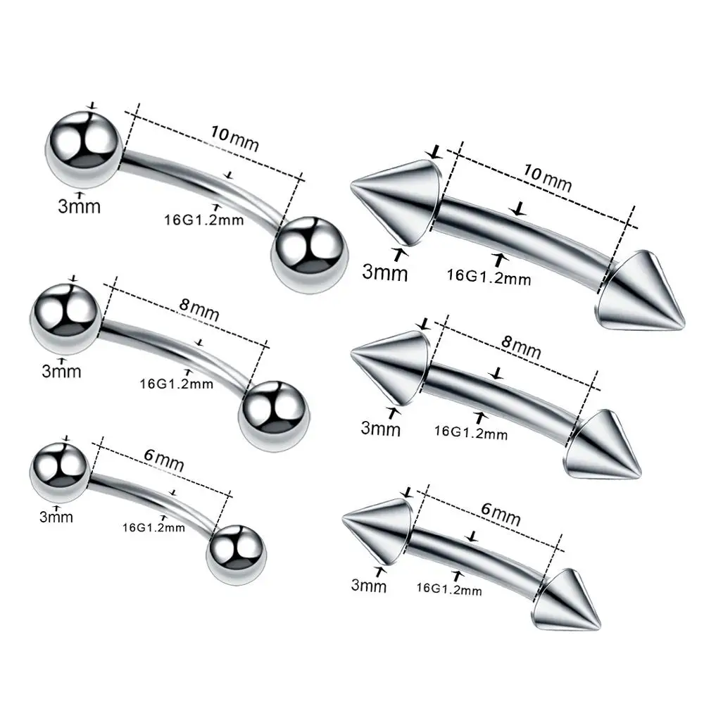 10 개/몫 눈썹 피어싱 곡선 바벨 바나나 볼 실버 로즈 골드 코 Labret 피어싱 바디 쥬얼리 16G 젖꼭지 바 пирсинг