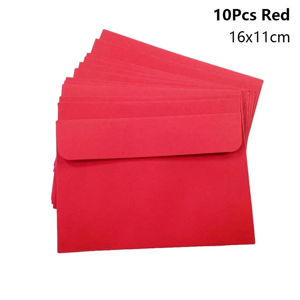 10Pcs 16x11cm Kraft Paper Envelope Kraft Paper Black Red Invitation Envelope European Style Window Envelope Letter Envelope