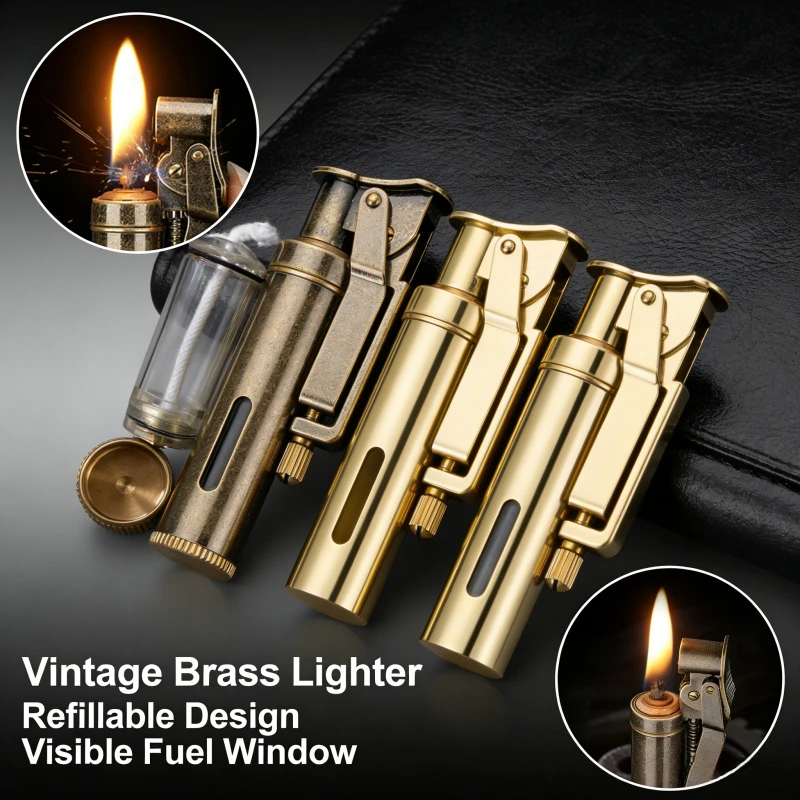 

Premium Pure Copper Lighter Windproof One-Key Ignition Creative Grinding Wheel Elegant Gift for Gentlemen & Retro Aficionados