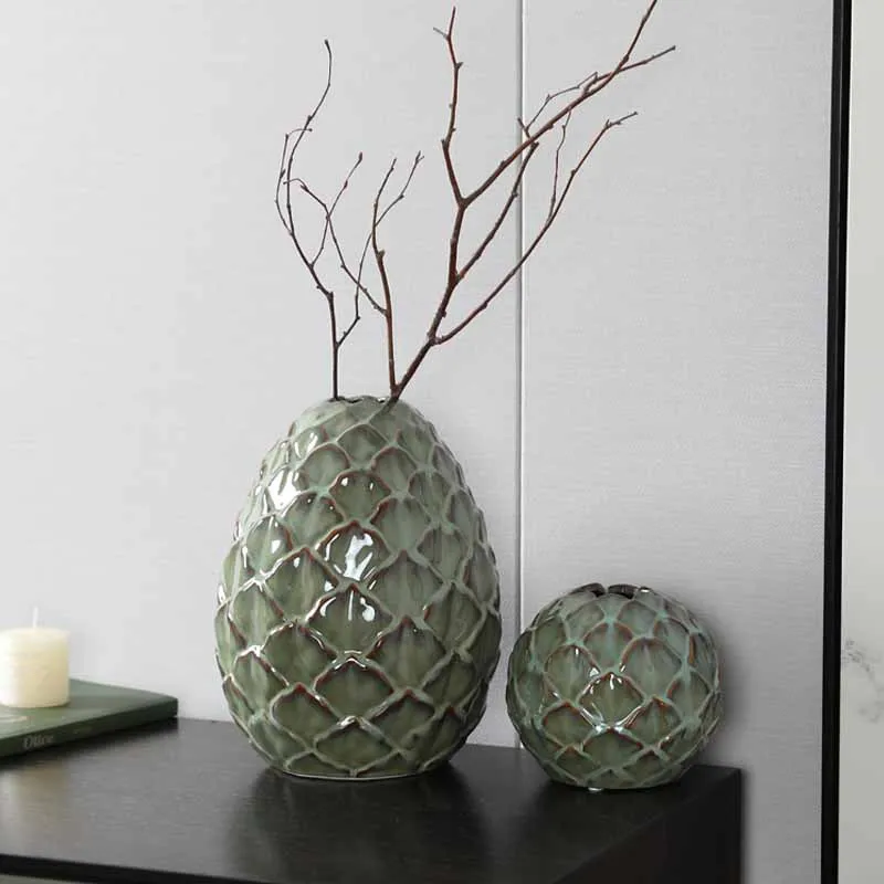 

Modern Minimalist New Chinese Ceramic Vase - Dragon Egg & Lotus Design, Dry Flower Arrangement Vessel, Living Room Office Deskto