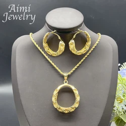 Hollow Round Vintage 18K Gold Plated Jewelry Set Fashion Original Earrings Necklace Pendant Party Dubai Bridal Wedding Gifts