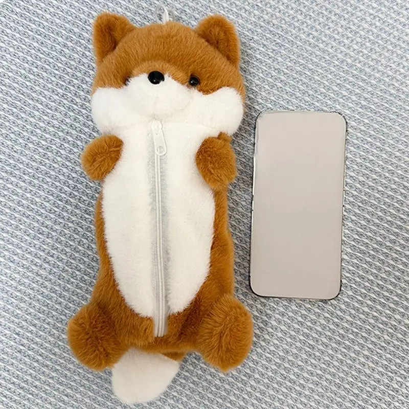 Weiches, flauschiges Plüsch-Fuchs-Federmäppchen mit tragbarem Aufhängering und großer Kapazität für Schüler, Schule, Büro und Schreibwaren-Aufbewahrung. – Detail 11