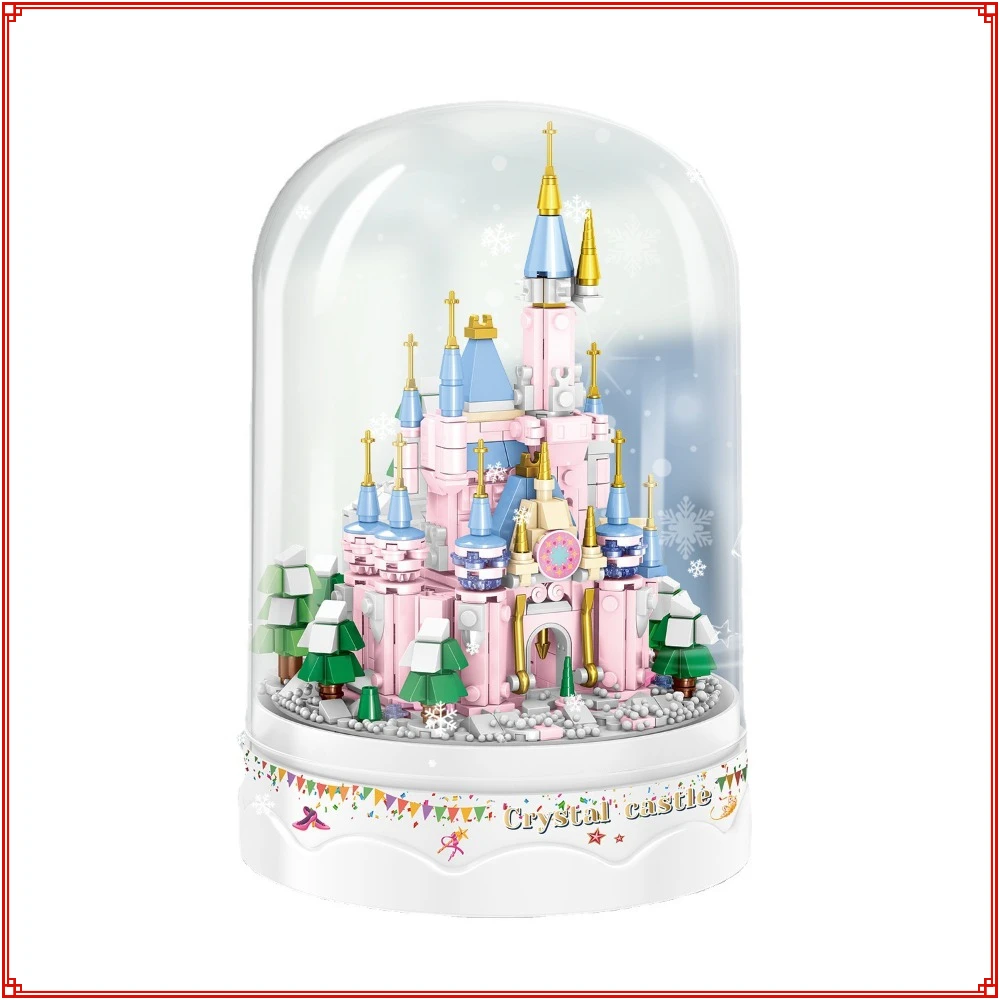 

New Music Box Drifting Snow Crystal Castle Assembly Building Blocks Children's Puzzle Model Toy Home Decorations Christmas Gifts