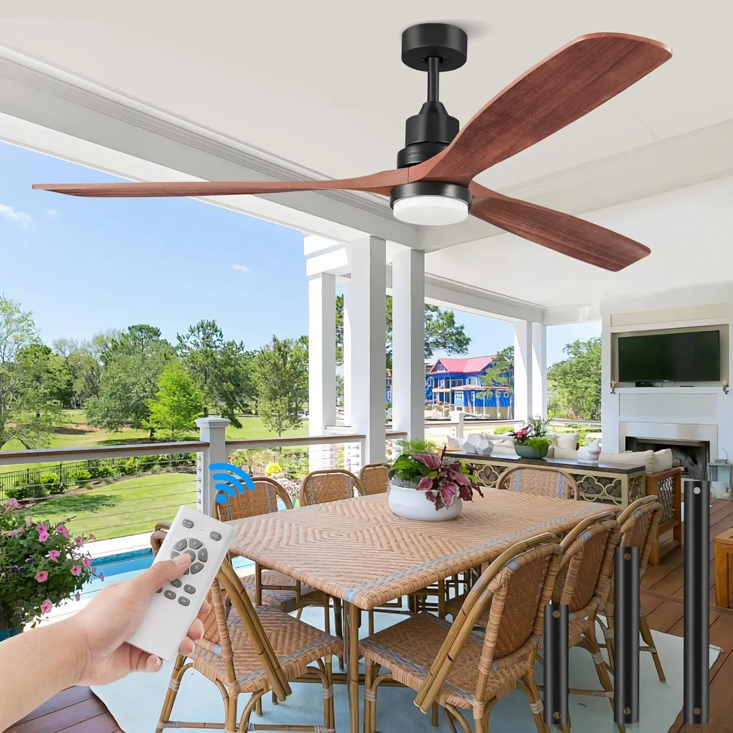 with Lights and Remote Control, 72 Inch Outdoor Ceiling Fan with Light, 3  ,  Listed, 3 Blades and 6