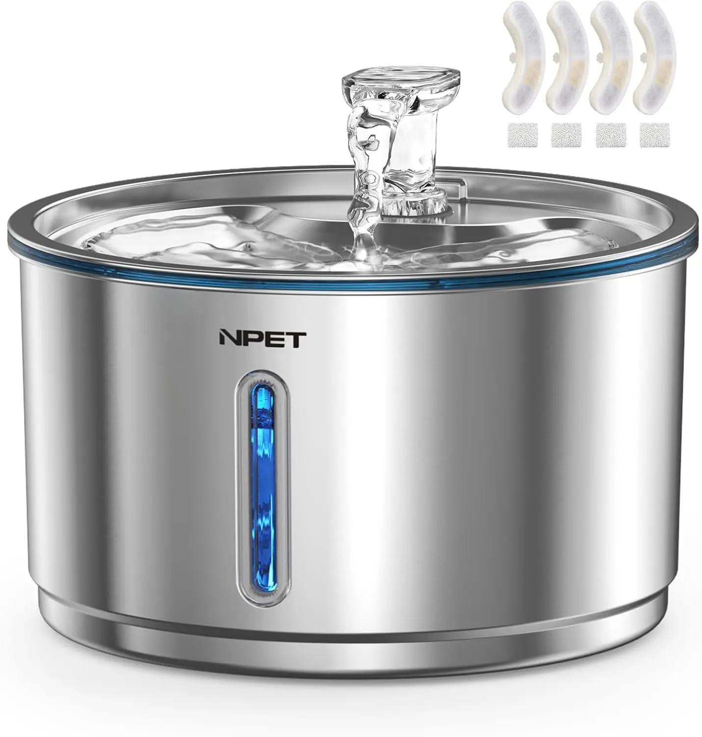 

Stainless Steel Cat Water Fountain, 1Gallon/135oz Automatic Pet Drinking Fountain Dog Water Dispenser with 4 Replacement