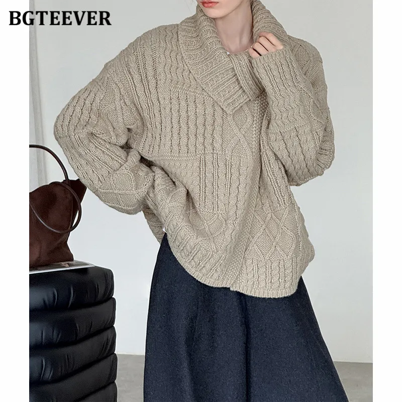

BGTEEVER Элегантные женские вязаные кардиганы с отложным воротником, осенне-зимние, с длинным рукавом, теплые, свободные, женские свитера-жакеты