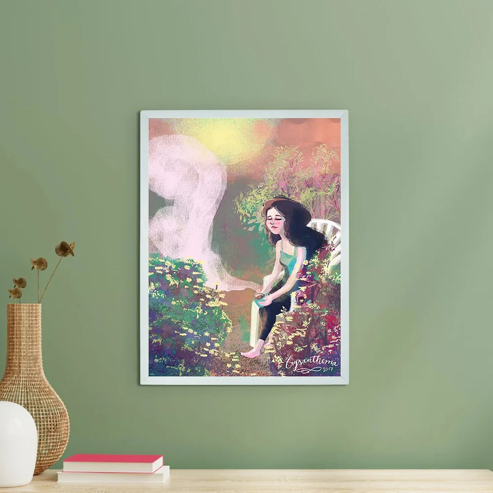 خمر قماش جدار الفن الأزهار فتاة صورة الجمالية غرفة ديكور Cottagecore ديكور المنزل المشهد اللوحة هدية #6