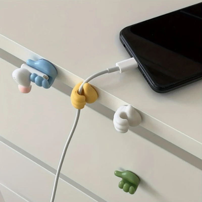 10Pcs Thumb-Shaped Cable Organizer Storage Clips No-Drill Adhesive Hooks Plastic Perfect for Charging Cables Cord Holder