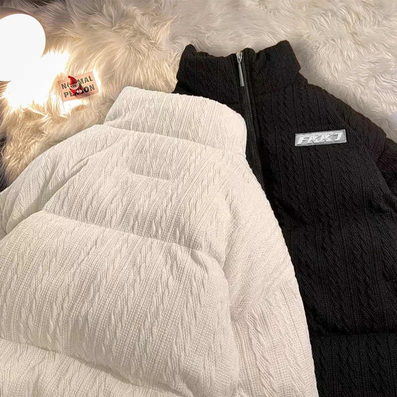 Winter Men'S Fleece Thickened Warm Parka Fashionable Solid Color Loose Stand-Up Collar Sports Coat Casual Street Couple Top