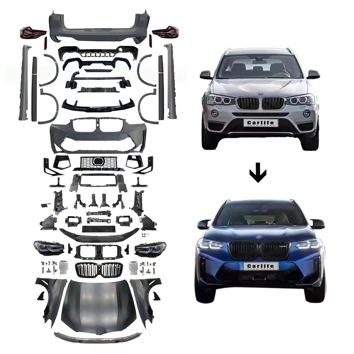 Upgrade auto parts bumpers full Body Kit for BMW X3 F25 2011-2017 change to 2023 X3M model.