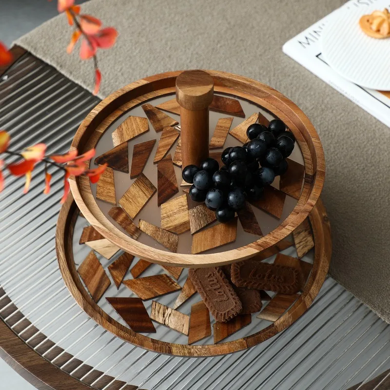 2 layer cake rack tea dessert display tray wood resin food cupcake service tray plate tableware desk christmas party decoration