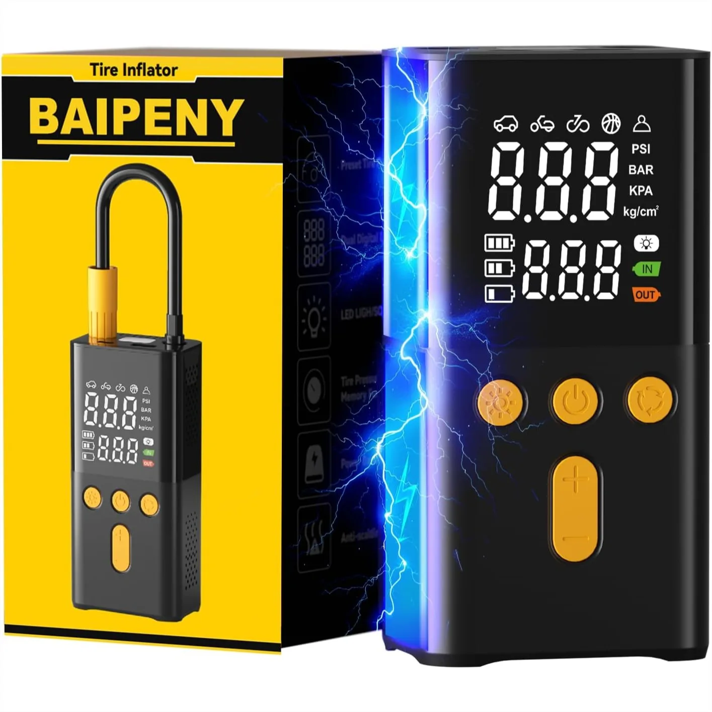 

Portable Air Pump for Car Tires 150 PSI, 4X Faster Inflation with Digital Display, Auto Off, Compact Design for Emergency Use