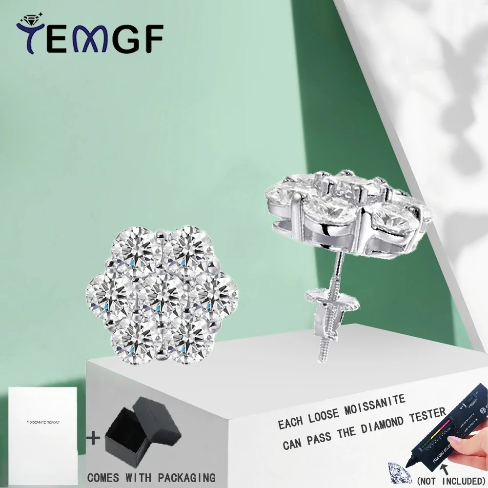 

Серьги-гвоздики TEMGF с муассанитом 5 мм, серьги-гвинты из стерлингового серебра S925 для женщин, классические сверкающие ювелирные изделия, сертификат GRA