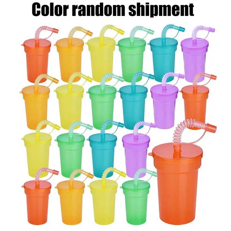 Expandable Straw Plastic Cup 6-24Pcs Siphon Straw Cup with Leak Proof Lid Summer Travel and Home Juice Mug Plastic Water Bottle