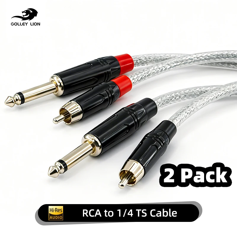 

2 Pack RCA to 1/4" TS Cable【Hi-Res】Gold-Plated Plug Anti-Noise – Stable Transmission for Studio Mixer/Amplifier