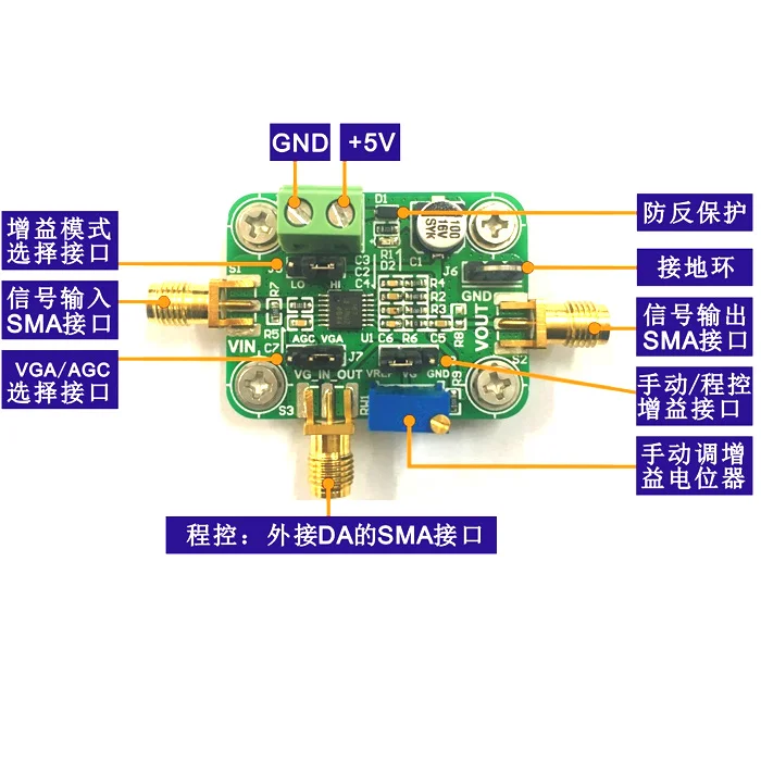 AD8367 Module Voltage Controlled Variable Gain Amplifier VCA AGC 500MHz Bandwidth 45dB Range