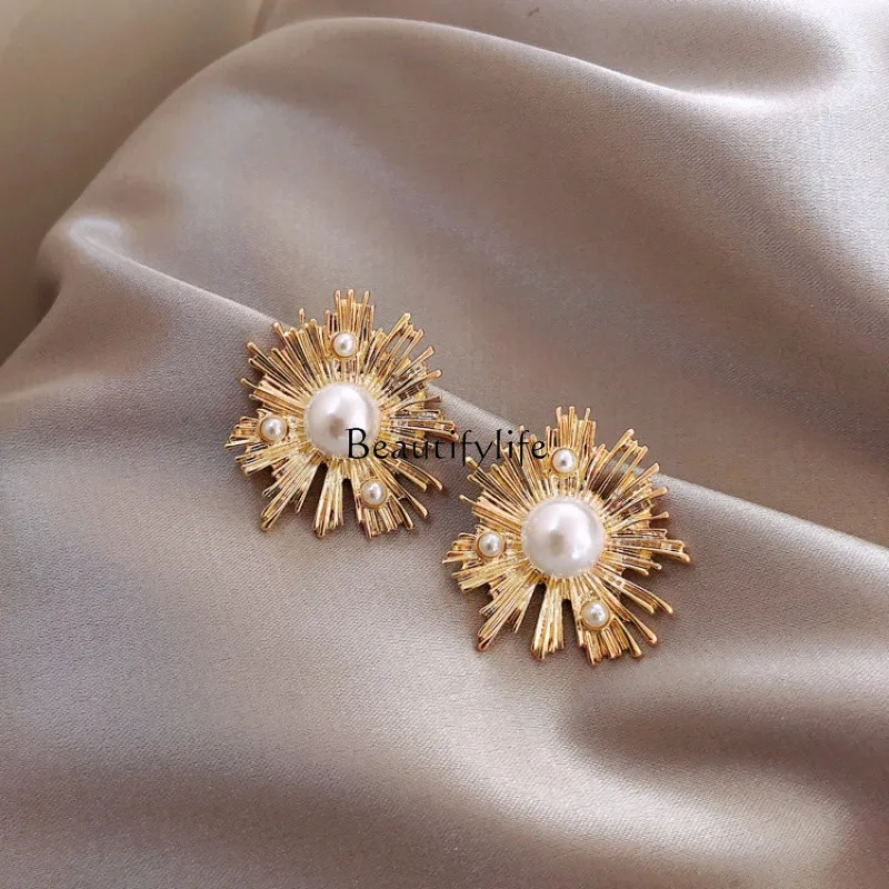 

S925 silver pearl earrings femininity versatile atmospheric earrings trendy Korean fashion short