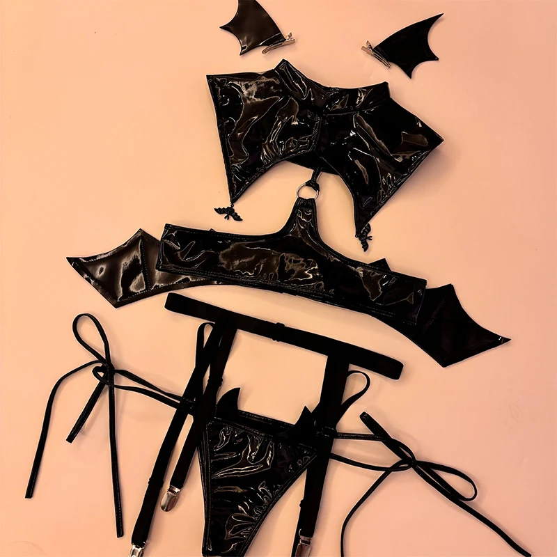 جديد مثير الأصلي هالوين الشيطان الصغير تأثيري ازياء الخفافيش فتاة بيكيني ديسيجن أجنحة الشيطان الجلود Unifrom مغرية الملابس الداخلية #1
