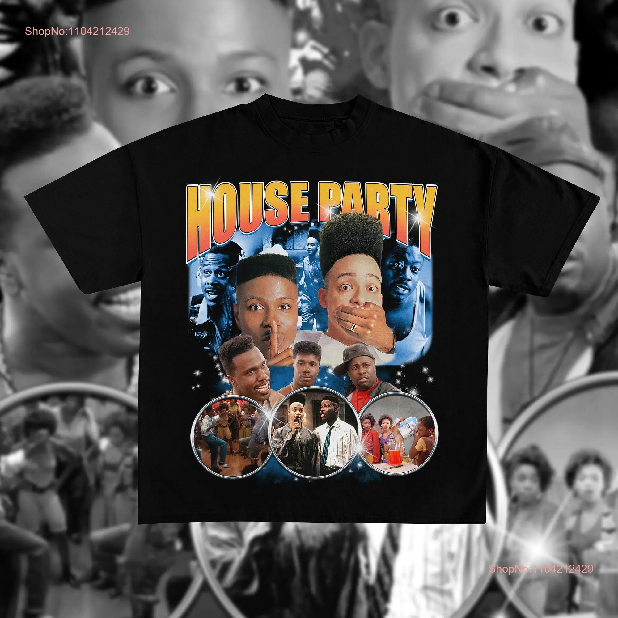 House Party Bootleg 90's T Shirt Vintage 80's Style Big Print Black Movie long or short sleeves