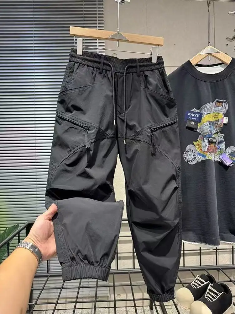 Men's Outdoor Casual Sports Pants Loose Fit Quick Dry Workwear Trousers Harlan Nine Point Pants Polyester Fiber Summer Season