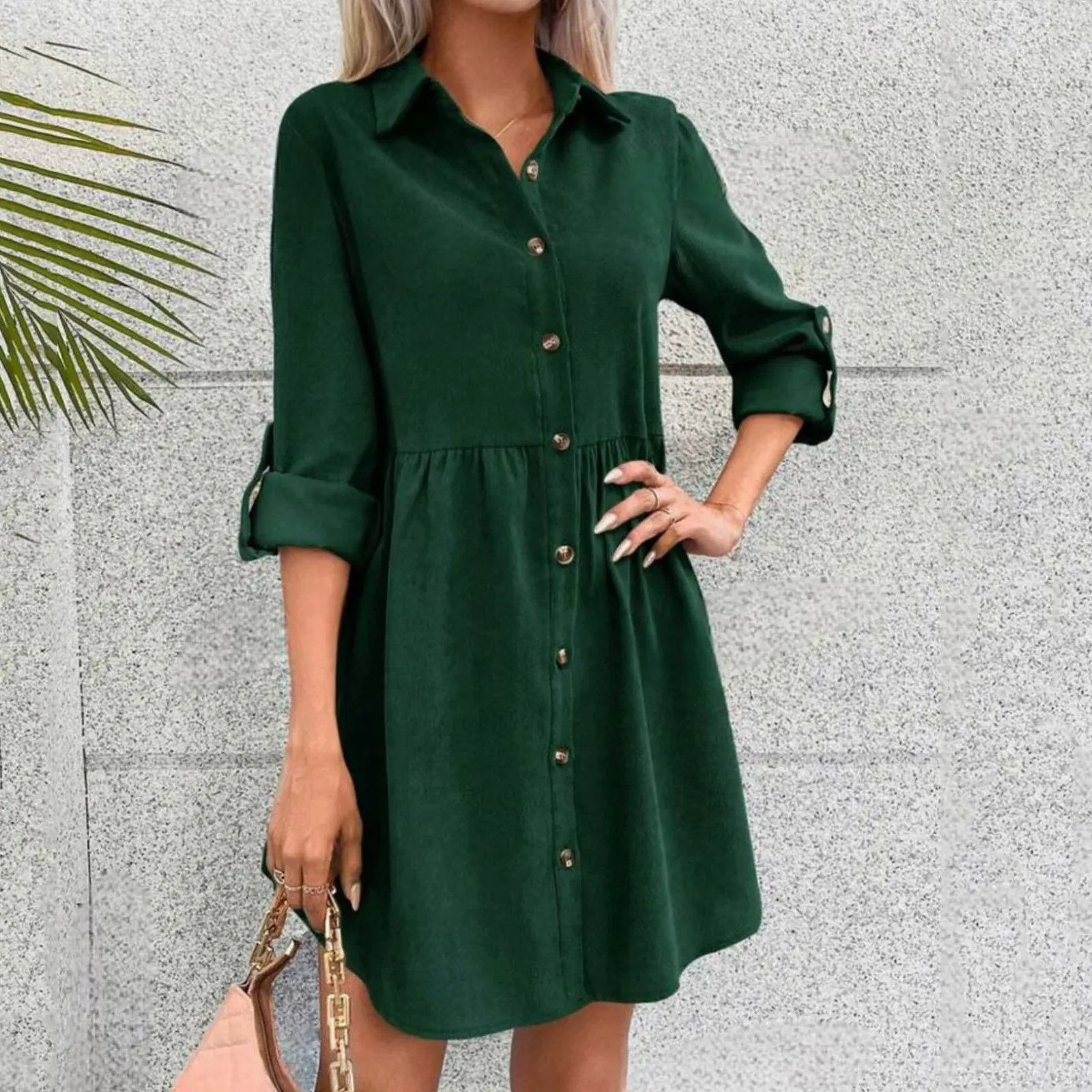 Women'S Casual And Fashionable Long Sleeved Lapel Single Breasted Skirt Type Shirt Dress New In Dresses Vestidos De Verano