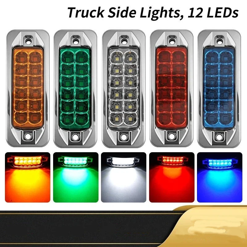 2Pcs High Brightness Amber LED Side Marker Lights 12/24V Turn Signal Clearance Lamps for Truck Cargo