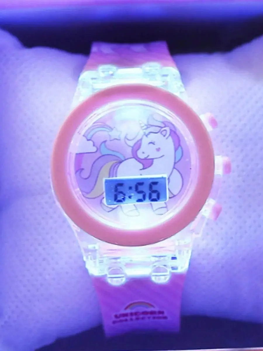 2PCS cute fashion silicone unicorn digital watch with rabbit bell rope birthday gift